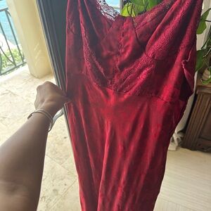 Rahi red floral satin lace dress